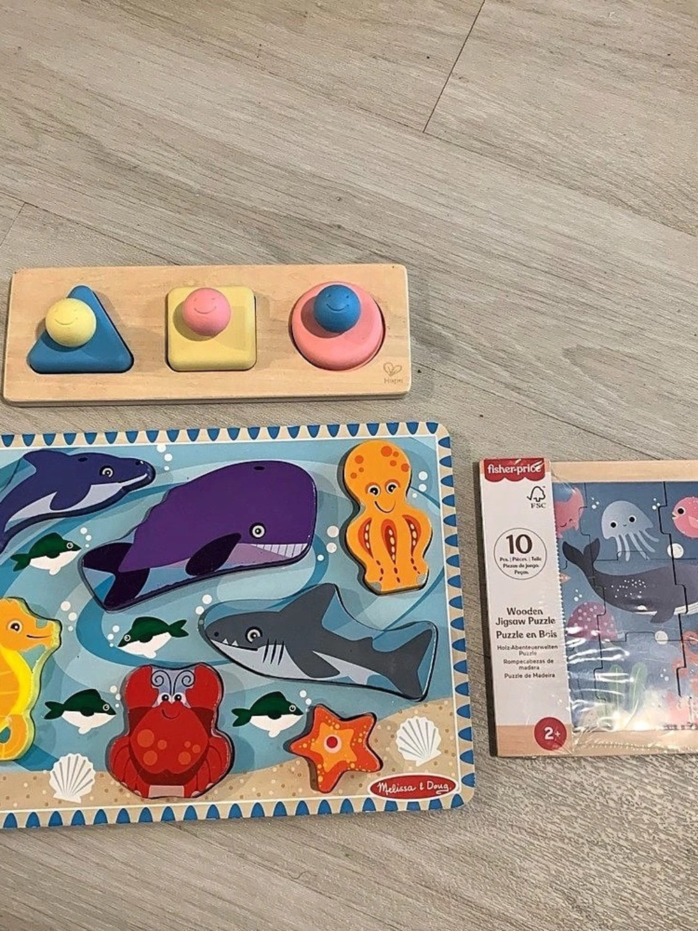 3 puzzles Melissa & Doug Ocean Animal Wooden Puzzles & Shape Sorter